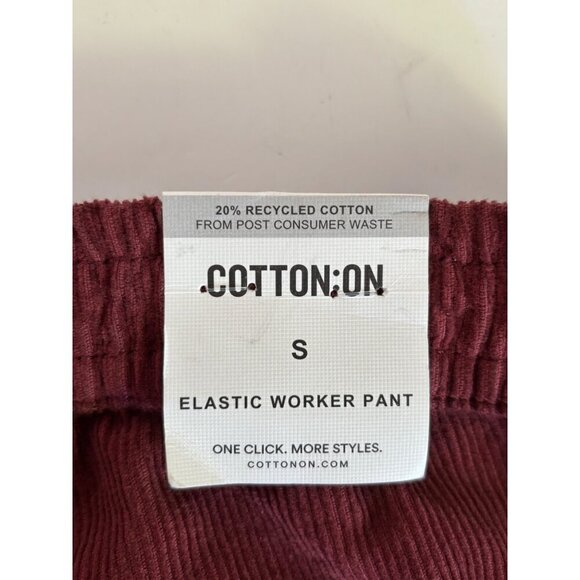 COTTON:ON Elastic Worker Pant Men S/P Burgundy Corduroy Relaxed Casual Style - Picture 8 of 16